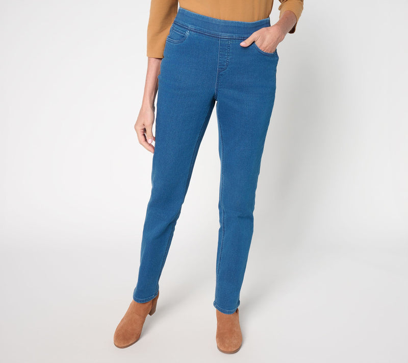 Denim & Co. Petite Comfy Knit Straight Leg Pull-On Jean — View 25