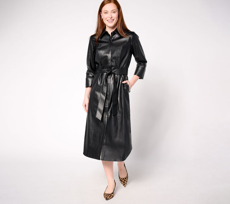 Carla Rockmore Collection Petite Faux Leather Lady Shirtdress — View 4