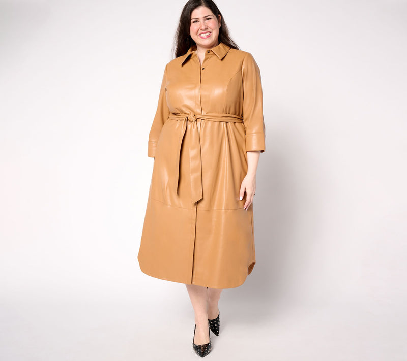 Carla Rockmore Collection Petite Faux Leather Lady Shirtdress — View 6
