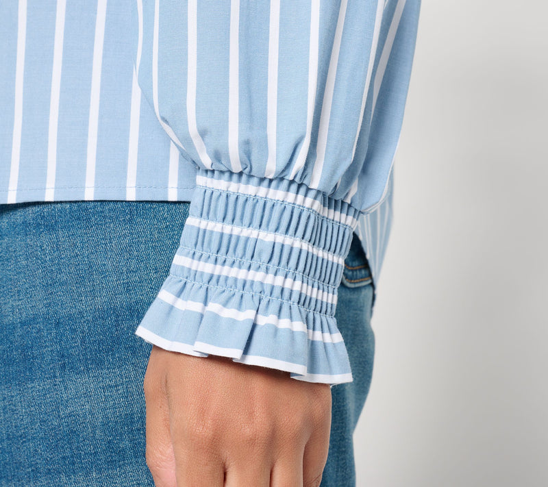 Studio Park x Amy Stran Ruffle Collar Smocked Cuff Henley Shirt — View 4
