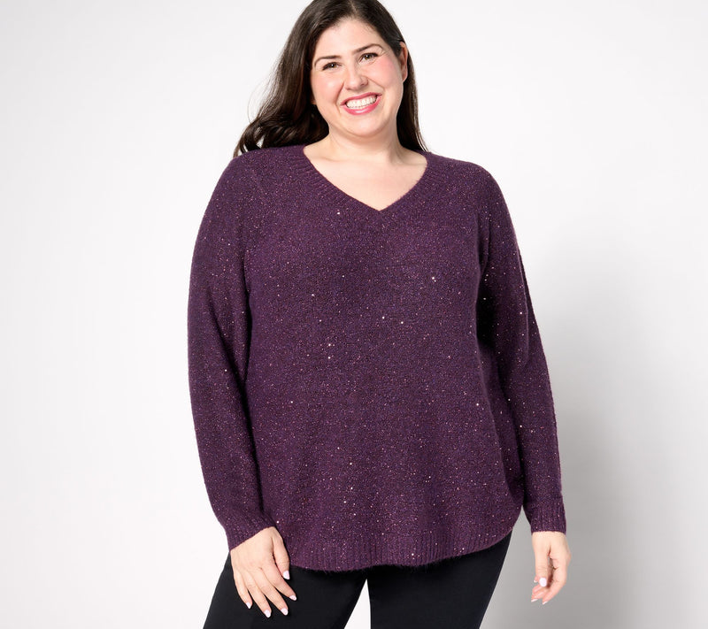 Denim & Co. V-Neck Long Sleeve Sparkle Sweater — View 10