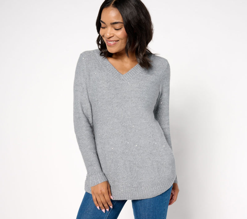 Denim & Co. V-Neck Long Sleeve Sparkle Sweater — View 7
