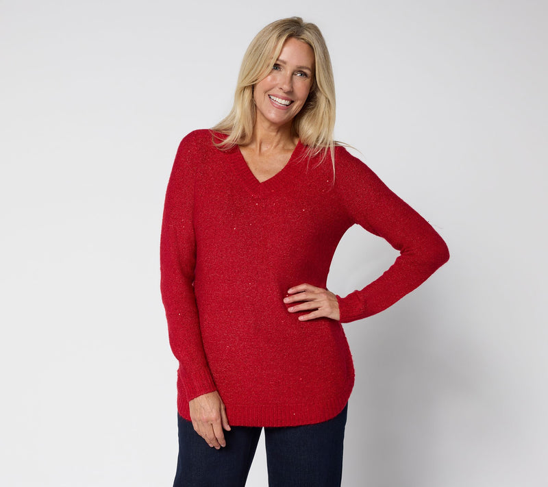 Denim & Co. V-Neck Long Sleeve Sparkle Sweater — View 19