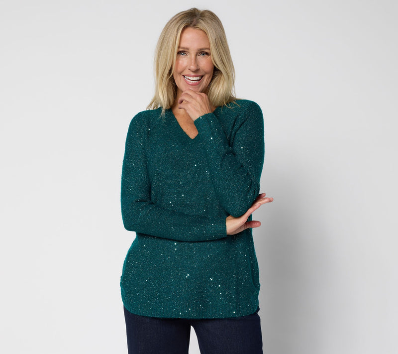 Denim & Co. V-Neck Long Sleeve Sparkle Sweater — View 20