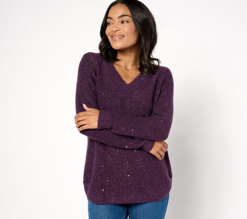 Denim & Co. V-Neck Long Sleeve Sparkle Sweater — View 5