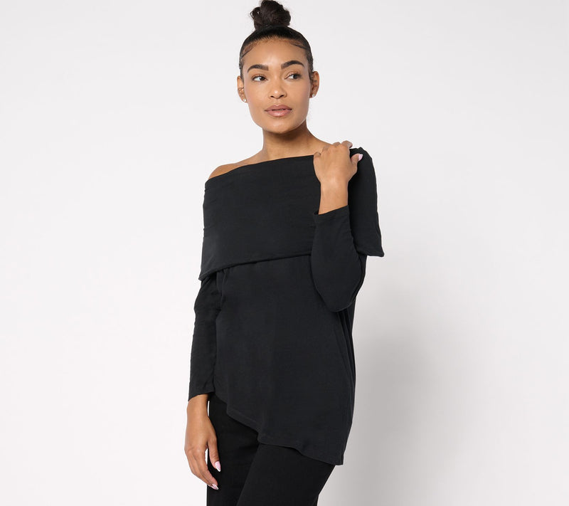 Peace Love World Side Cowl Long Sleeve Top — View 7