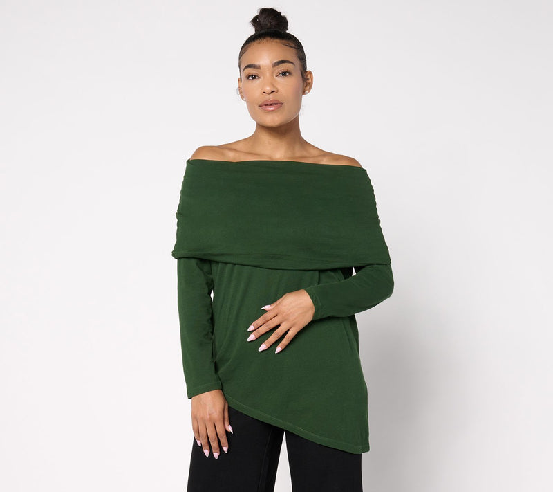 Peace Love World Side Cowl Long Sleeve Top — View 3