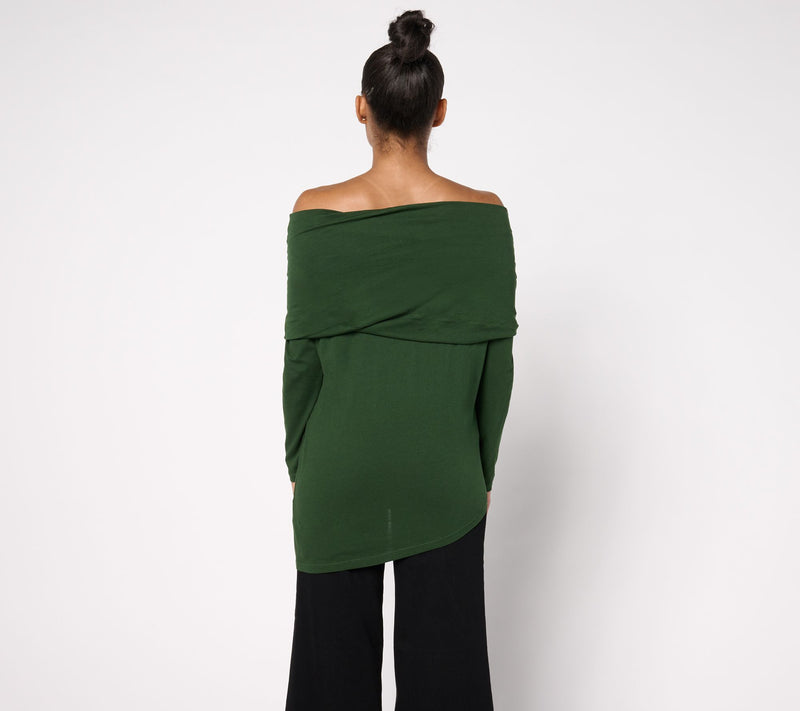 Peace Love World Side Cowl Long Sleeve Top — View 9