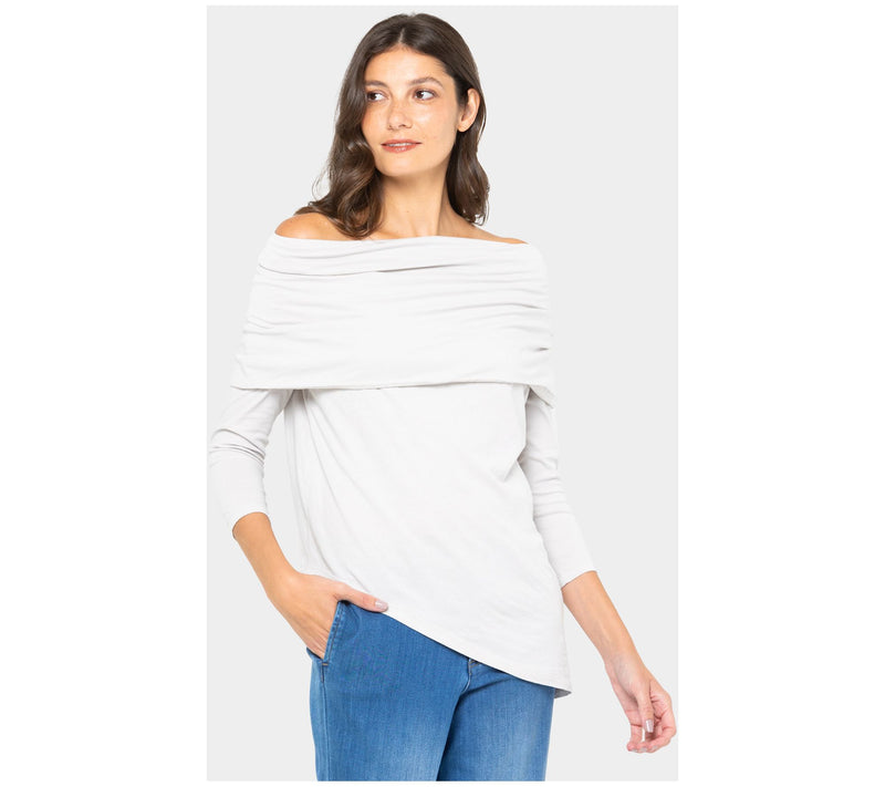 Peace Love World Side Cowl Long Sleeve Top — View 13