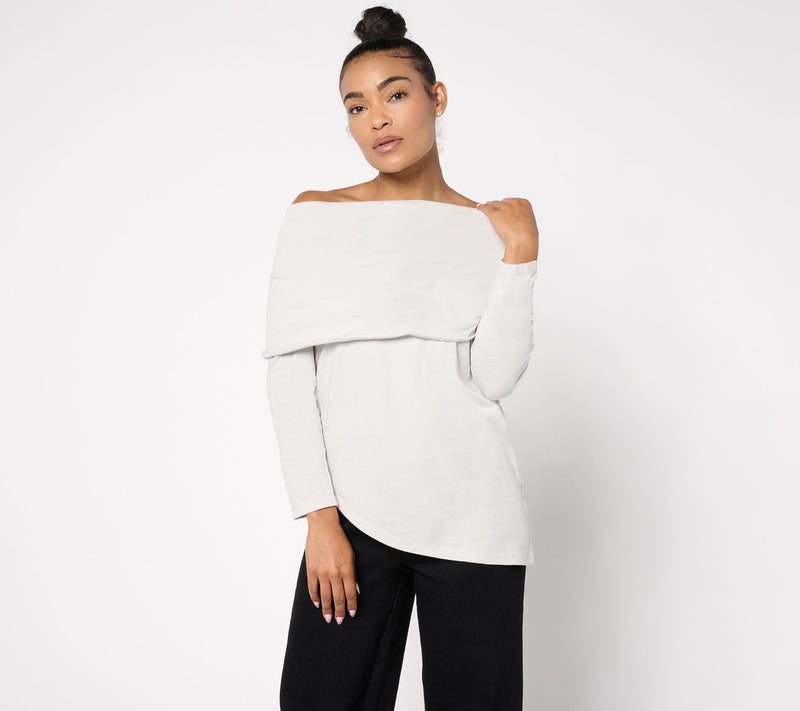 Peace Love World Side Cowl Long Sleeve Top — View 5