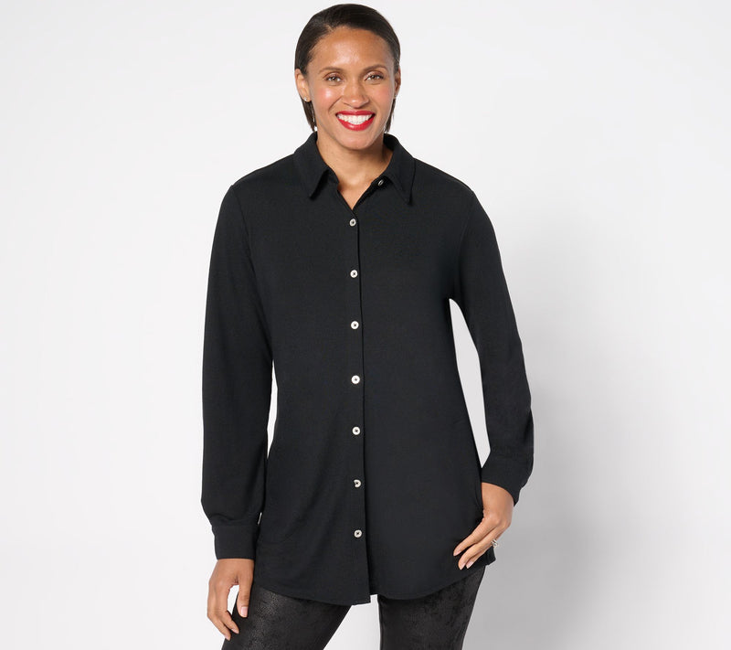 Denim & Co. Petite Heavenly Jersey Button Front Tunic — View 5