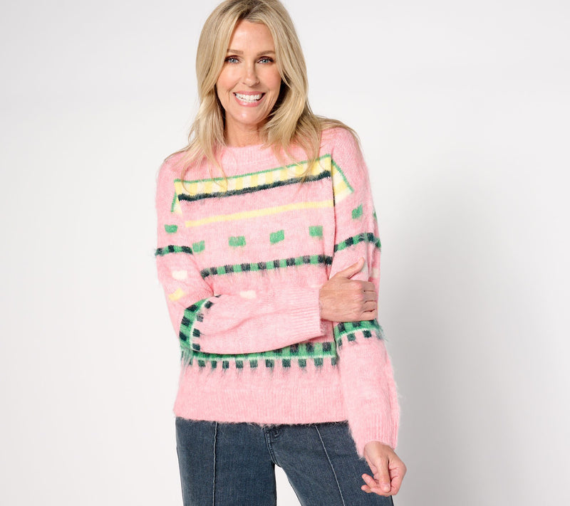 by Stacy London Patterned Crew Neck Cozy Sweater — View 7