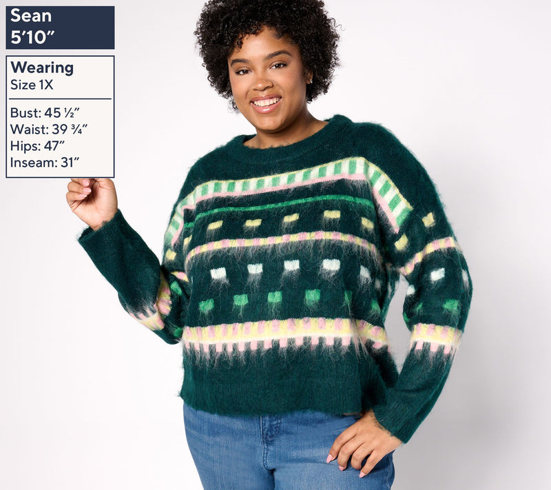 by Stacy London Patterned Crew Neck Cozy Sweater — View 8
