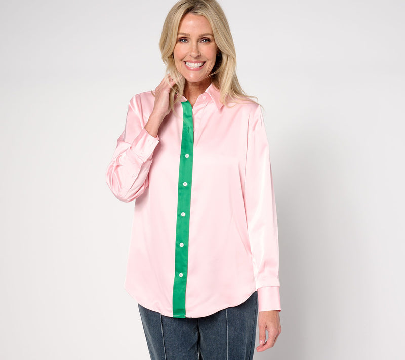 by Stacy London Core Satin Contrast Placket Top — View 5