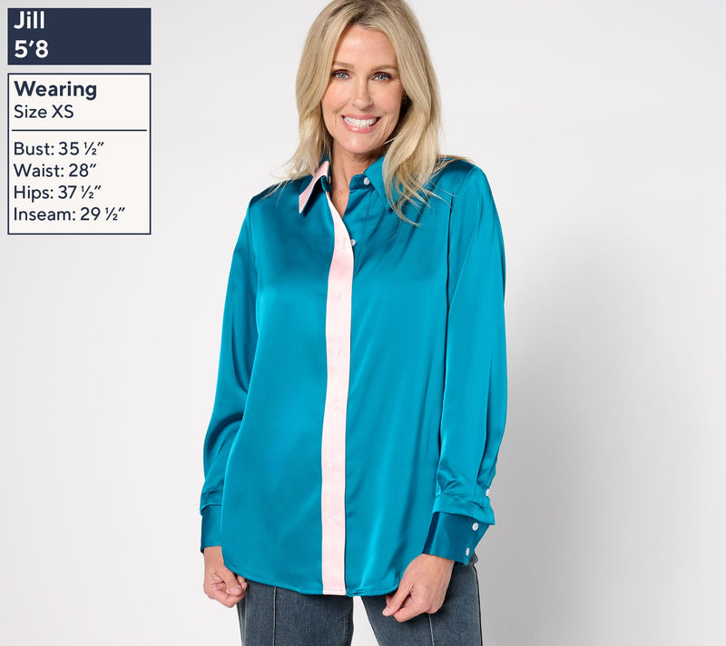 by Stacy London Core Satin Contrast Placket Top — View 11