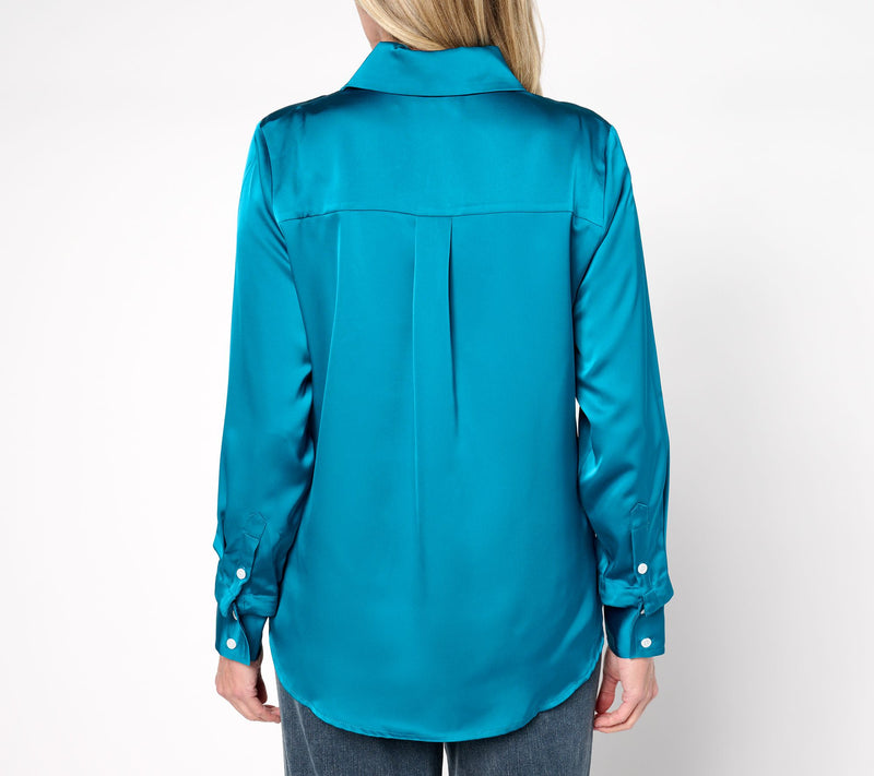 by Stacy London Core Satin Contrast Placket Top — View 12