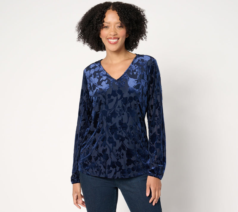 Denim & Co. Burnout Velvet Long Sleeve Blouse — View 5