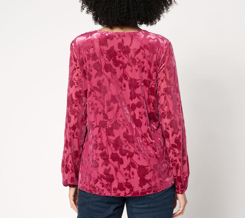 Denim & Co. Burnout Velvet Long Sleeve Blouse — View 7