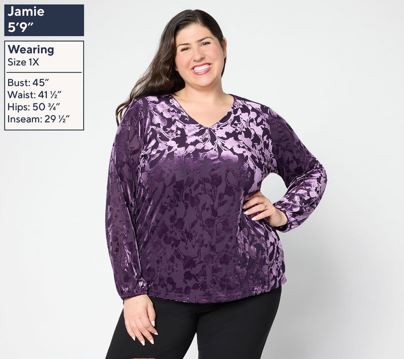 Denim & Co. Burnout Velvet Long Sleeve Blouse — View 6