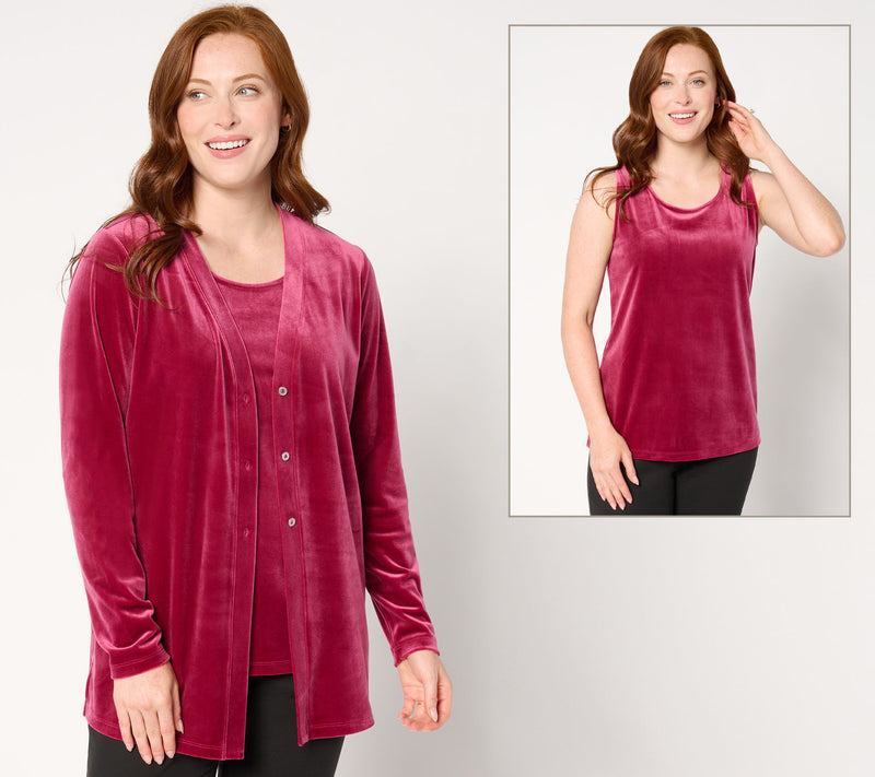 Denim & Co. Archives Velvet Cardigan & Tank Set — Main view