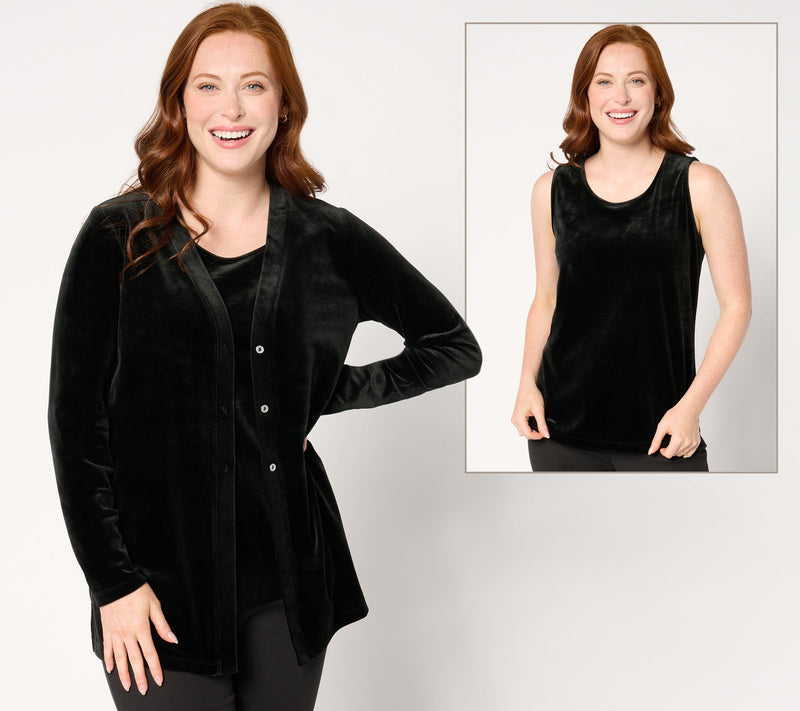 Denim & Co. Archives Velvet Cardigan & Tank Set — View 9