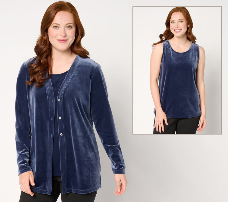 Denim & Co. Archives Velvet Cardigan & Tank Set — View 7