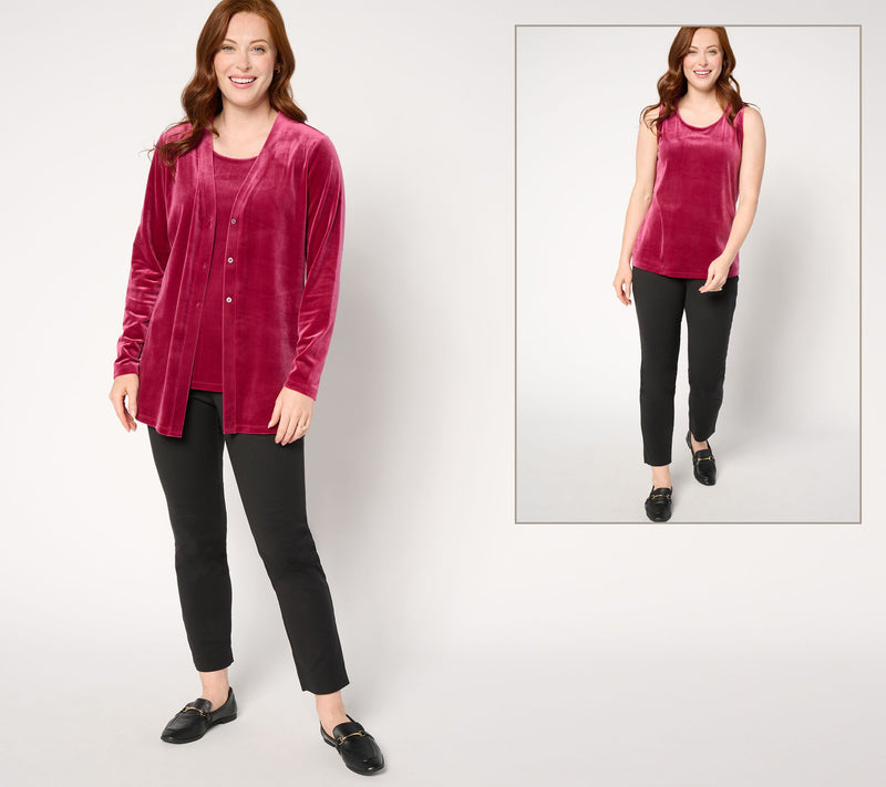Denim & Co. Archives Velvet Cardigan & Tank Set — View 12