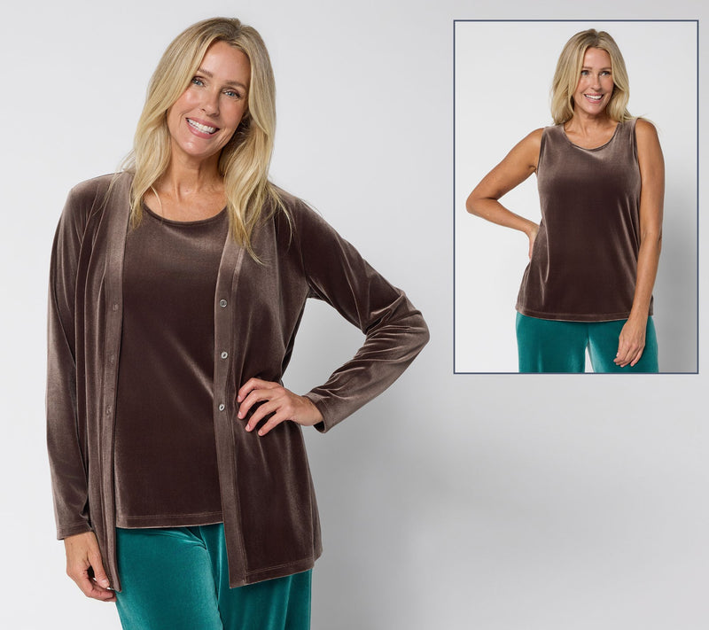Denim & Co. Archives Velvet Cardigan & Tank Set — View 18
