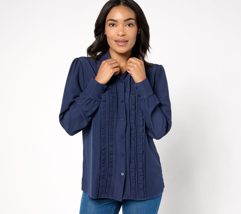 Denim & Co. Adaptive Ruffle Front Puff Sleeve Top — Main view