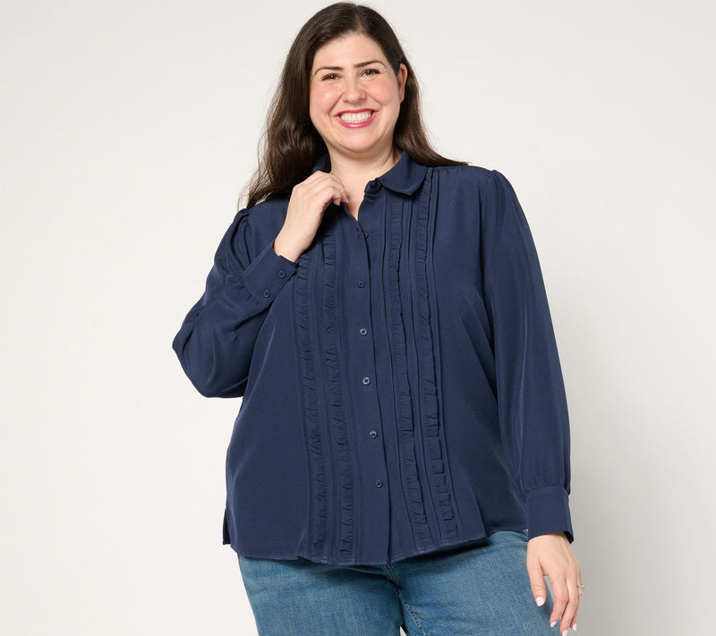 Denim & Co. Adaptive Ruffle Front Puff Sleeve Top — View 8