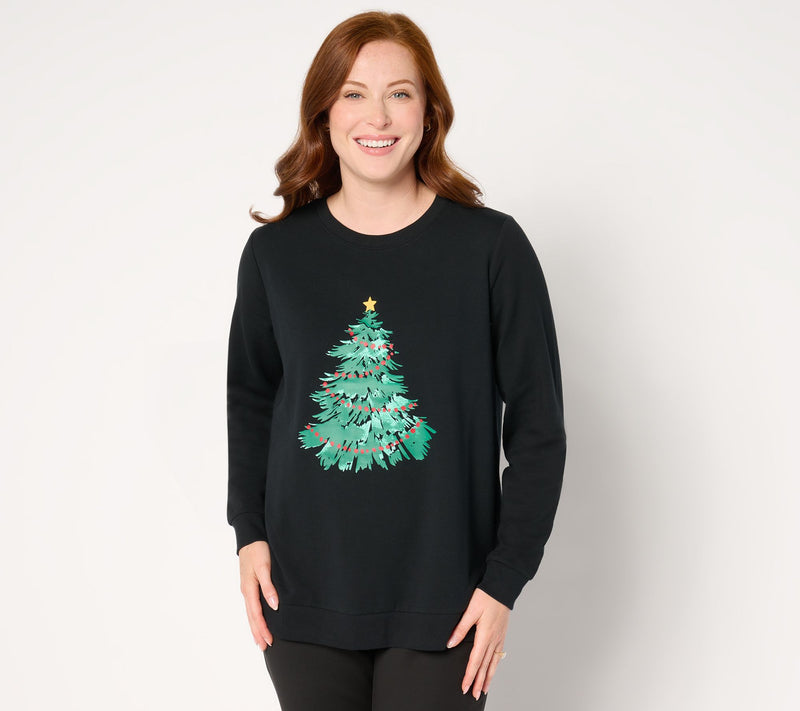 Denim & Co. Holiday French Terry Graphic Sweatshirt — View 7