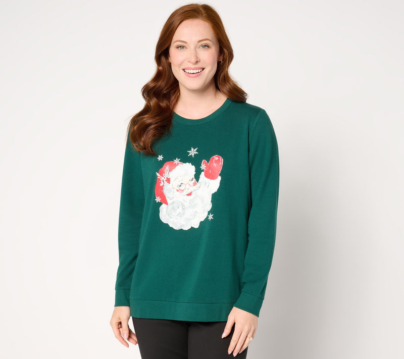 Denim & Co. Holiday French Terry Graphic Sweatshirt — View 5