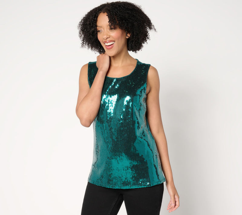 Denim & Co. Adaptive Sequin Front Scoop Neck Tank Top — Main view