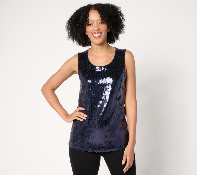 Denim & Co. Adaptive Sequin Front Scoop Neck Tank Top — View 5