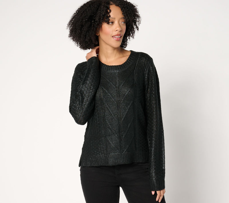 Women with Control Metallic Cable Sweater — View 7