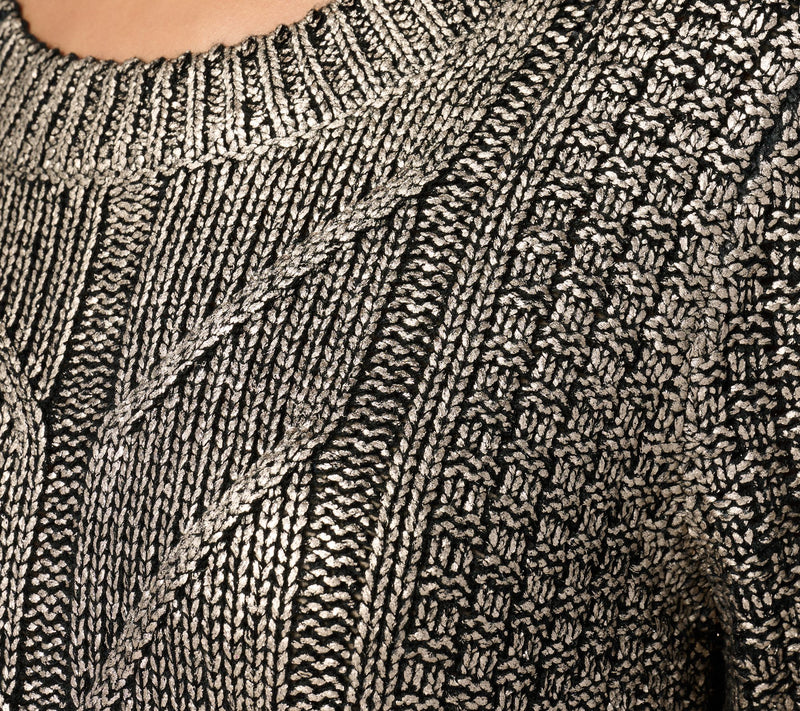 Women with Control Metallic Cable Sweater — View 11
