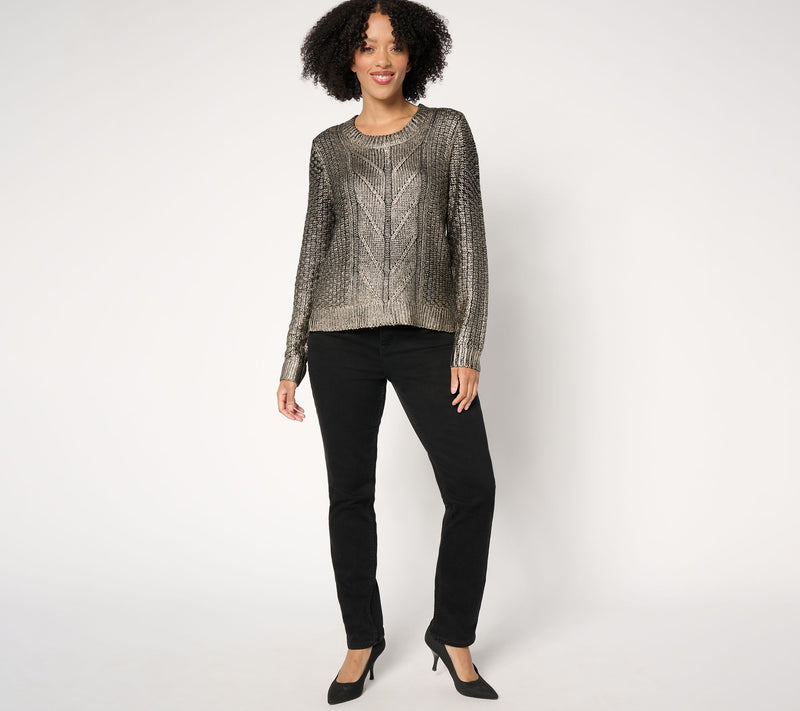 Women with Control Metallic Cable Sweater — View 10
