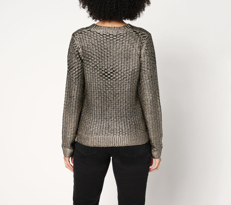 Women with Control Metallic Cable Sweater — View 9