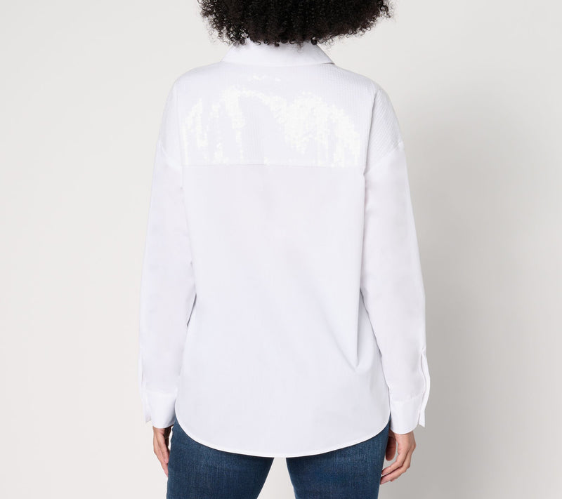 Women with Control Button Front Shirt with Sequins — View 3
