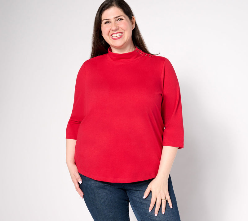 Denim & Co. Essentials Perfect Jersey 3/4 Sleeve Mock Neck Top — View 2
