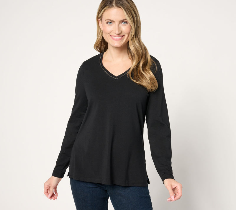 Jingle Belles by Kim Gravel TripleLuxe Knit Sparkle V Neck Top — View 18