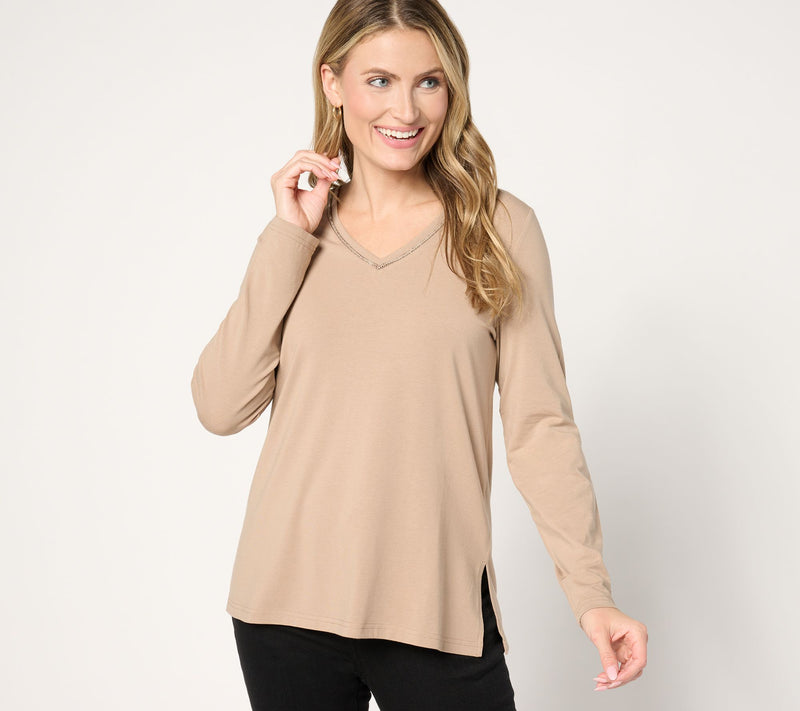 Jingle Belles by Kim Gravel TripleLuxe Knit Sparkle V Neck Top — View 20