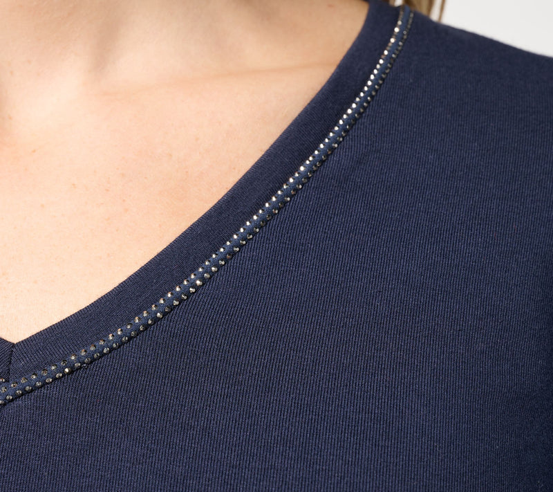 Jingle Belles by Kim Gravel TripleLuxe Knit Sparkle V Neck Top — View 10