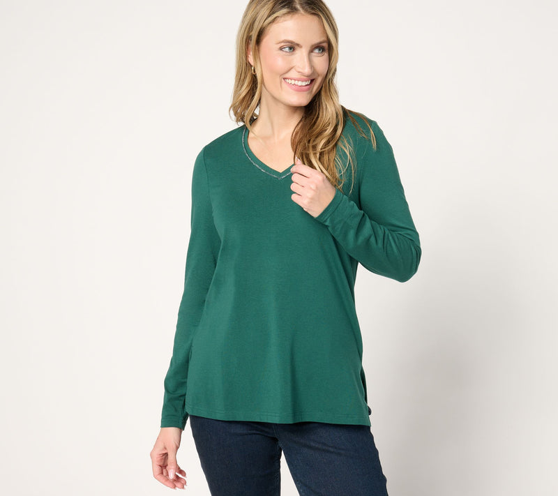 Jingle Belles by Kim Gravel TripleLuxe Knit Sparkle V Neck Top — View 21