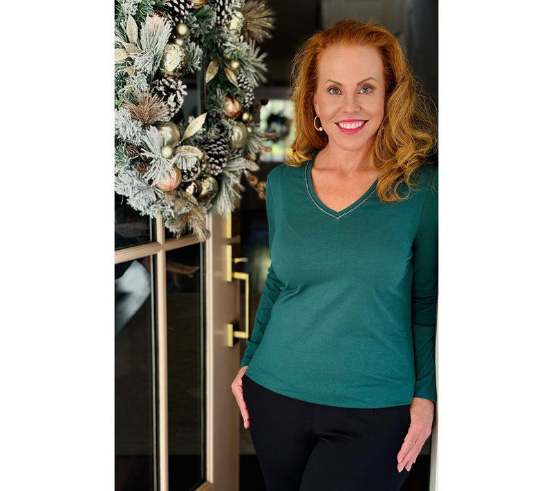 Jingle Belles by Kim Gravel TripleLuxe Knit Sparkle V Neck Top — View 11