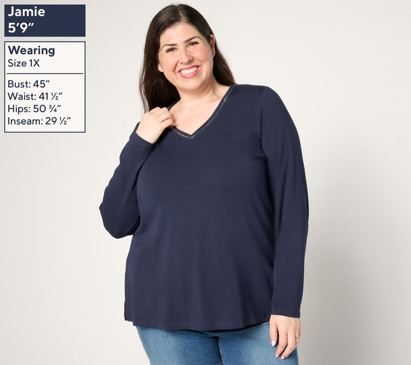 Jingle Belles by Kim Gravel TripleLuxe Knit Sparkle V Neck Top — View 6