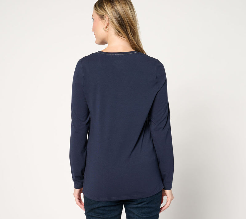Jingle Belles by Kim Gravel TripleLuxe Knit Sparkle V Neck Top — View 8