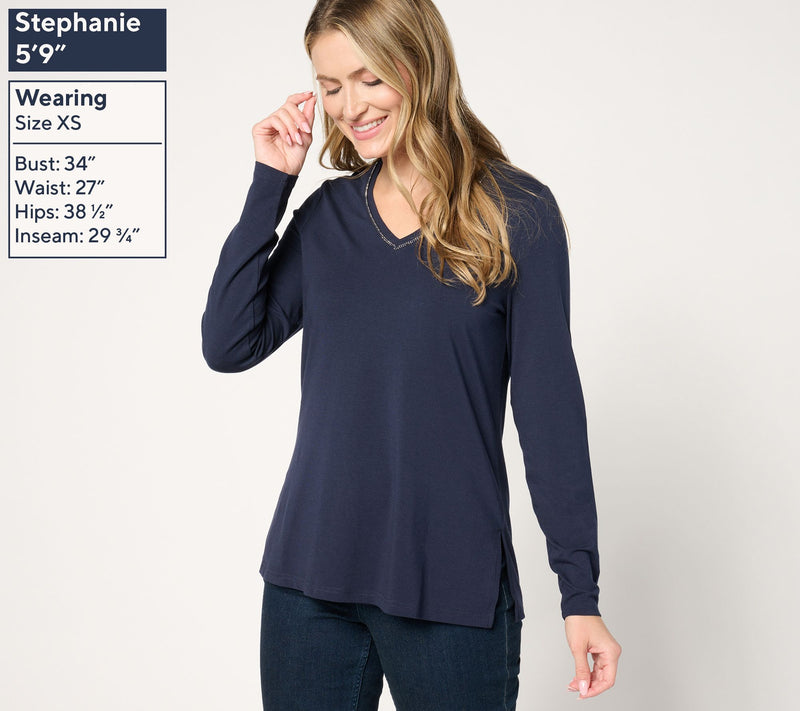 Jingle Belles by Kim Gravel TripleLuxe Knit Sparkle V Neck Top — View 7