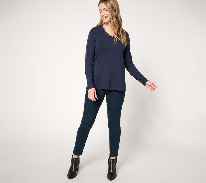 Jingle Belles by Kim Gravel TripleLuxe Knit Sparkle V Neck Top — View 9