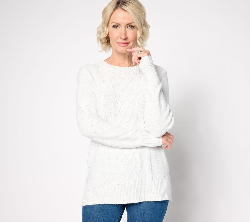 Jingle Belles by Kim Gravel Sugarplum Sparkle Sequin Cable Sweater — View 5